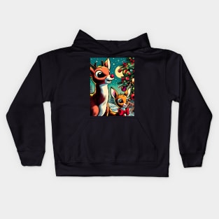 Illuminate the Holidays: Whimsical Rudolph the Red-Nosed Reindeer Art for Festive Christmas Prints and Joyful Decor! Kids Hoodie